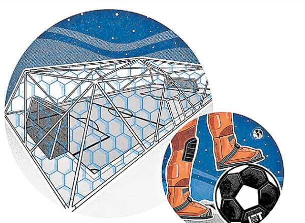 月球足球比賽的龍門和足球均有特別設計。