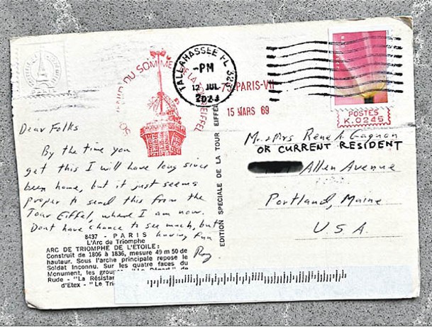 涉事明信片蓋有1969年3月15日的法國郵戳。