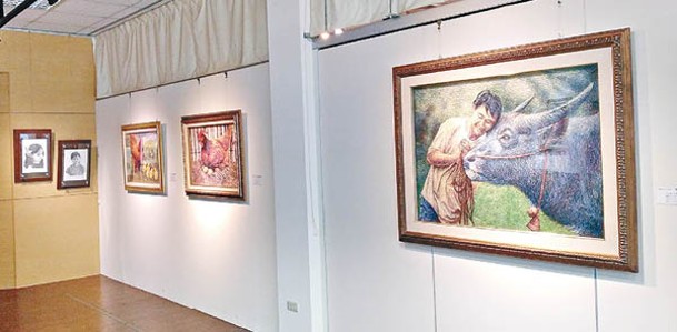 陳正浩的釘線畫作品在嘉義縣中埔嘉檳文化館展覽。