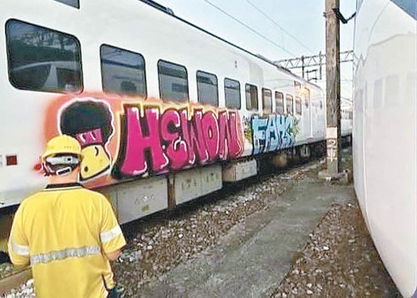 新自強號列車遭噴漆塗鴉。