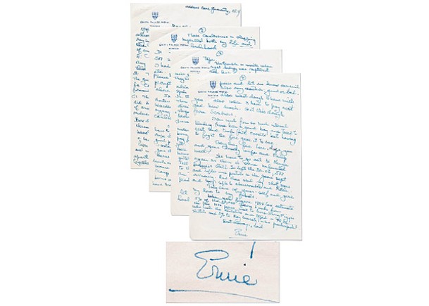 海明威生前書寫的信件成功拍出。