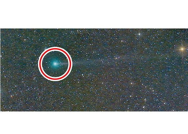 西村彗星（紅圈示）展現出耀眼的光芒。