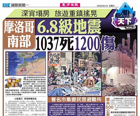 摩洛哥南部6.8級地震  1037死1200傷