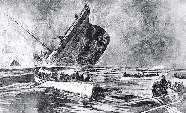 鐵達尼號逾一個世紀前撞上冰山沉沒；圖為構想圖。