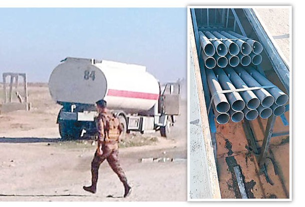 左及右圖：伊拉克武裝分子把運油車改裝為火箭發射平台。