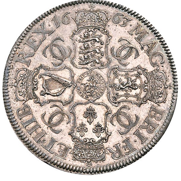 銀幣另一面頂部有1663字樣。