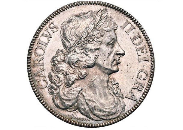 查理二世銀幣一面為半身側面像。