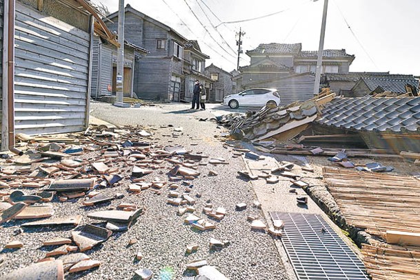 輪島市多處地方可見震後損毀的情況。（Getty Images圖片）