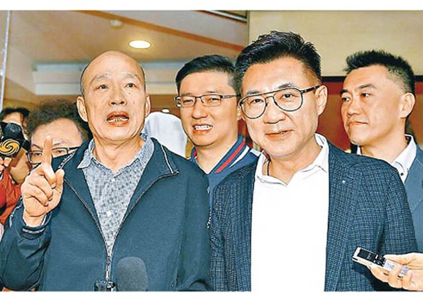 韓國瑜（前左）與江啟臣（前右）參選立法院正副院長。（中時電子報圖片）