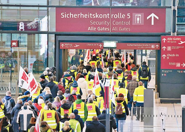 德國機場保安去年亦參與罷工。（Getty Images圖片）