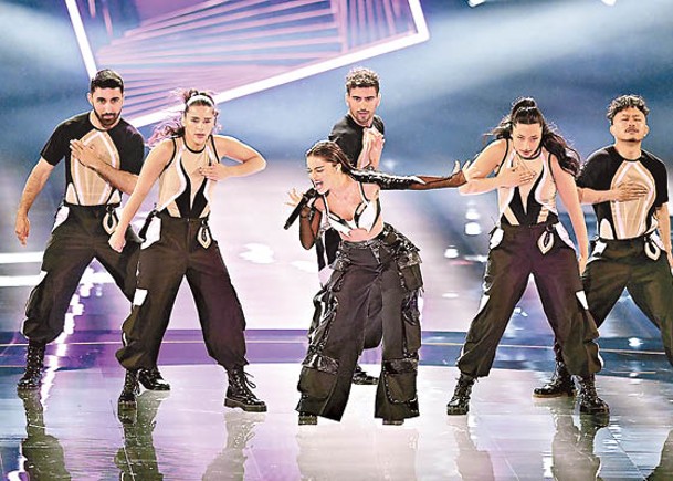 以色列參賽代表在2023年歐洲歌唱大賽排練表演。（Getty Images圖片）