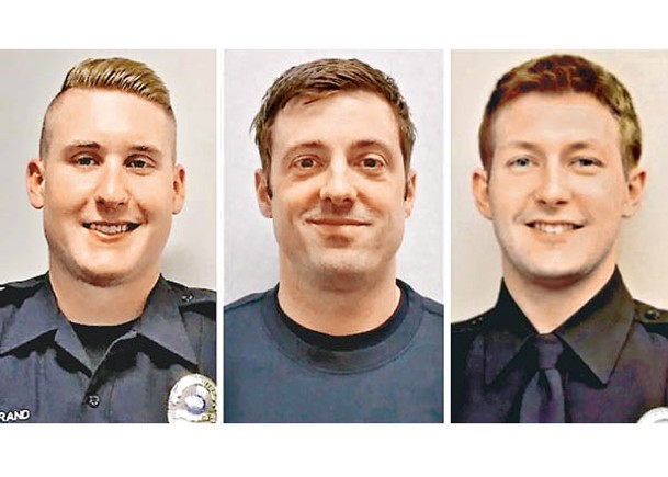 明州槍擊案導致警員（左及右）及救護員（中）死亡。