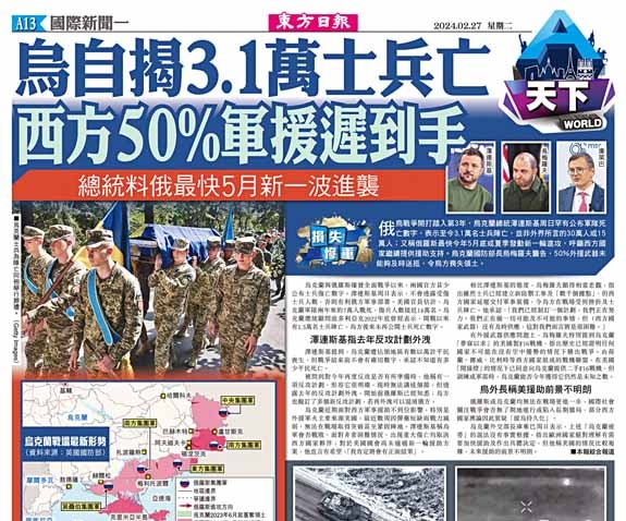 烏自揭3.1萬士兵亡  西方50%軍援遲到手