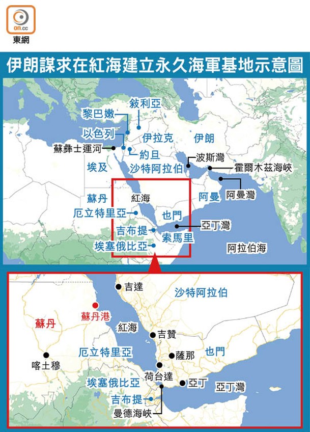 伊朗謀求在紅海建立永久海軍基地示意圖