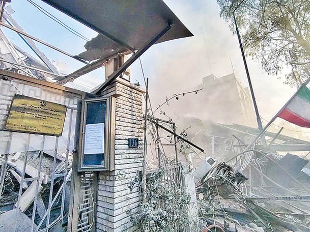 伊朗大使館旁邊的領事部門建築物遭以色列空襲。