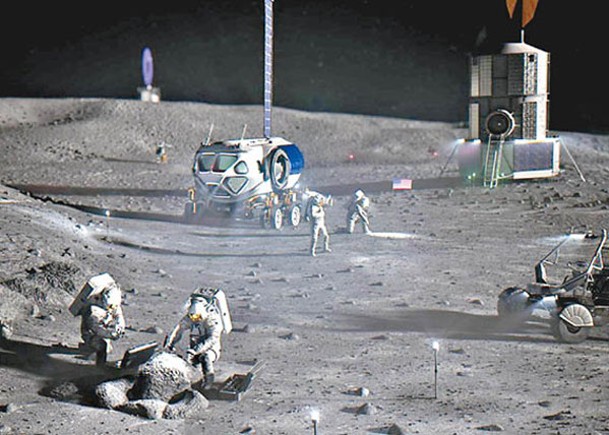 太空人在月面部署實驗所需儀器及設備；圖為構想圖。