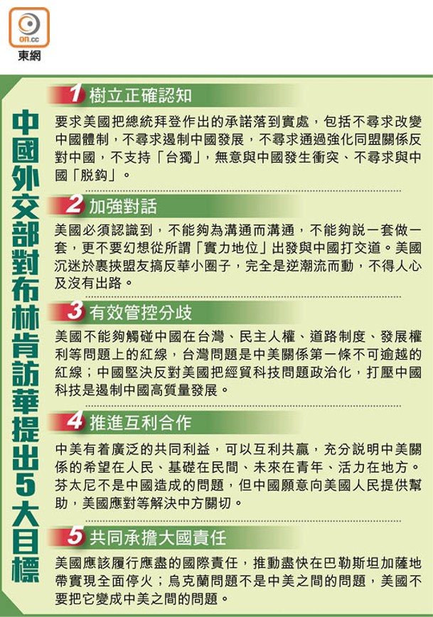 中國外交部對布林肯訪華提出5大目標