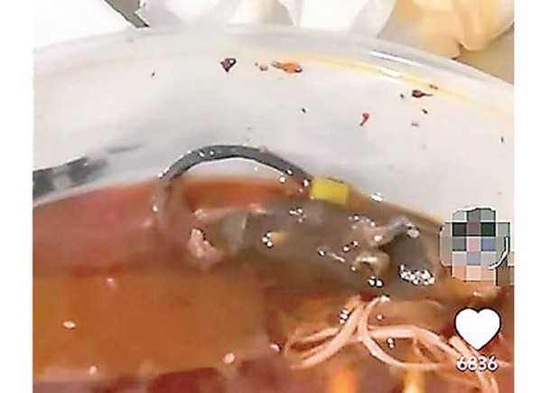 有網民發現麻辣燙外賣見老鼠狀異物。
