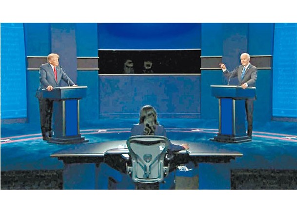 拜登（右）與特朗普（左）將再次在台上交鋒。圖為上屆美國總統大選電視辯論。