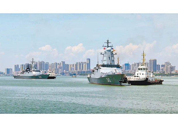 俄方艦艇編隊抵達廣東湛江某軍港（圖），與中方參演兵力順利會合。