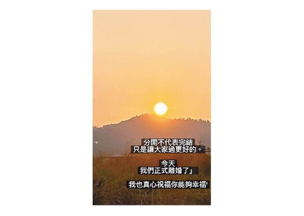 雯雯突然於社交網宣布「分」訊。