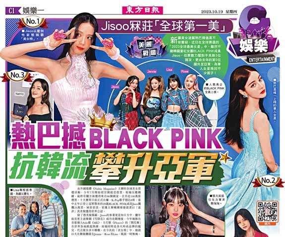 Jisoo冧莊「全球第一美」熱巴撼BLACK PINK  抗韓流攀升亞軍