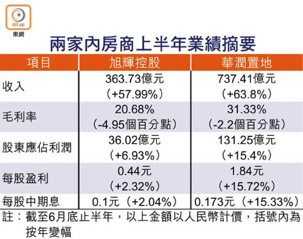 兩家內房商上半年業績摘要