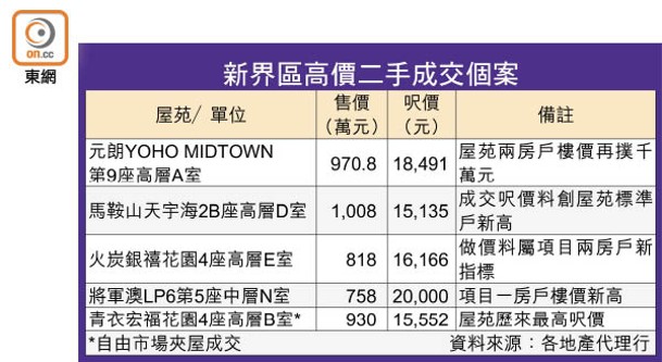 新界區高價二手成交個案