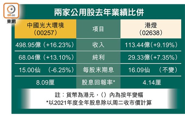 兩家公用股去年業績比併