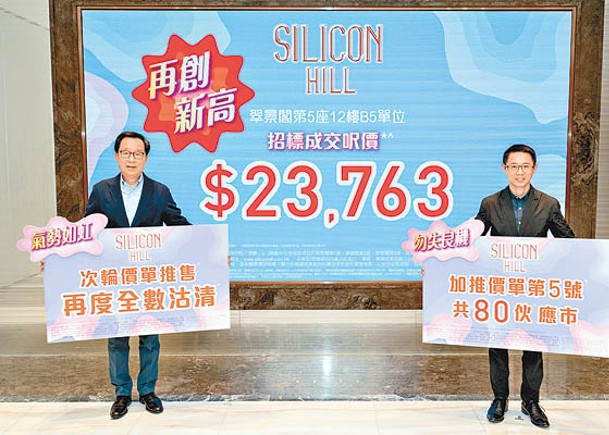 雷霆（左）稱，Silicon Hill累售約370伙，佔總成交約75.5%。右為胡致遠。