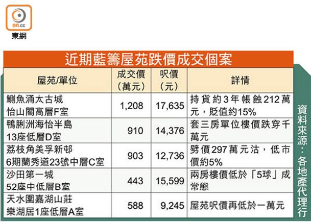 近期藍籌屋苑跌價成交個案