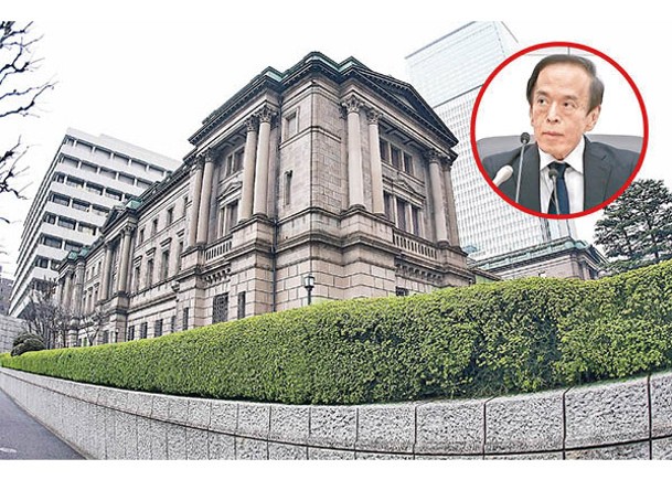植田和男（圓圖）表示，日本央行不會對通脹超出預期的風險視而不見。