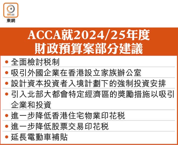 ACCA就2024/25年度財政預算案部分建議