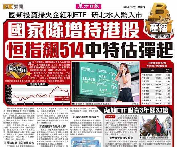 國家隊增持港股  恒指飆514  中特估彈起