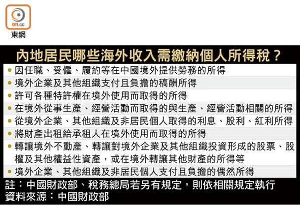 內地居民哪些海外收入需繳納個人所得稅？