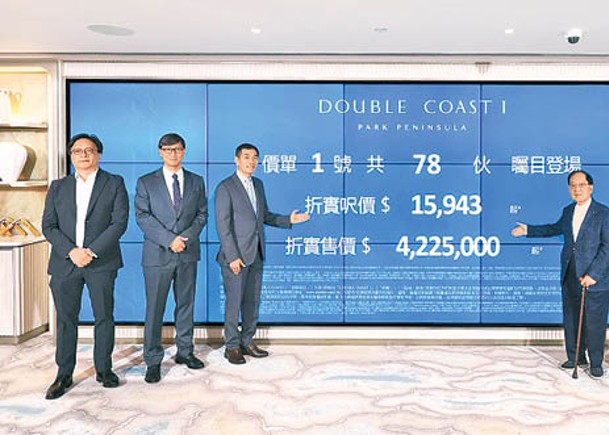 DOUBLE COAST I已錄約3,000宗查詢，約三成為投資客。左起為黃浩賢、韓家輝、黃光耀、梁志堅及游偉光。