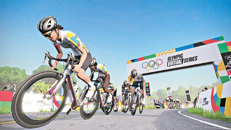 單車<br>由國際單車聯會（UCI）支持，參加者以手機連上單車的《Zwift》應用程式進行公開追逐、24小時團體賽等賽事。