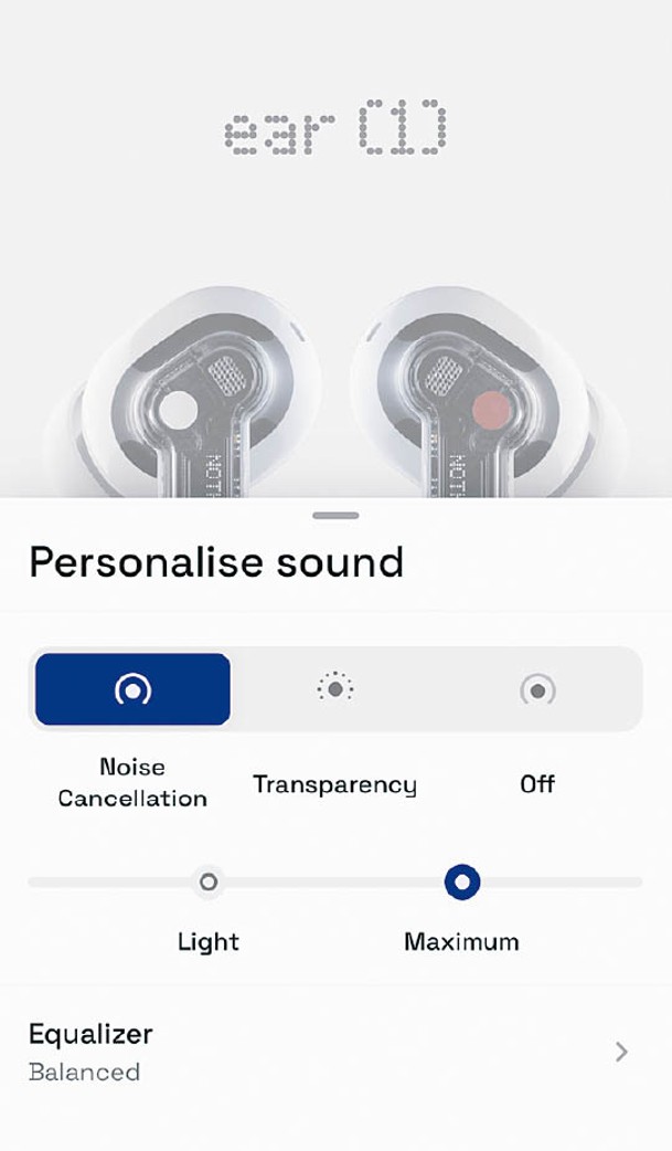 可經App切換降噪水平，備有「輕度」、「最大」及「透明」3個模式。