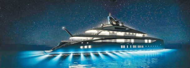 入夜後，設計時尚的船身在燈影襯托下，猶如海面上一顆閃耀的夜明珠。