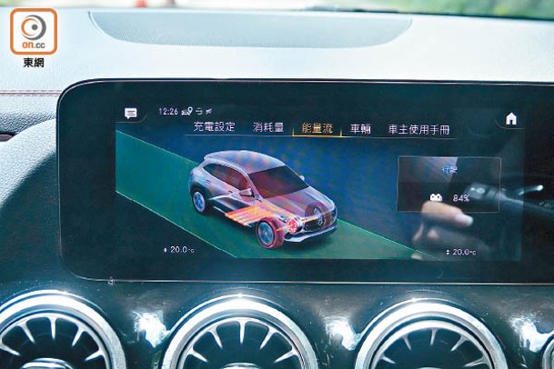 多媒體顯示屏配備Mercedes-EQ頁面，以顯示有關充電、耗電量和能量流等即時資訊。