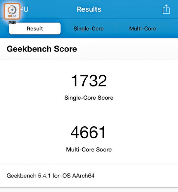 新機於《Geekbench 5》單核及多核測試分別有1,732分及4,661分，比上代進步得多了。