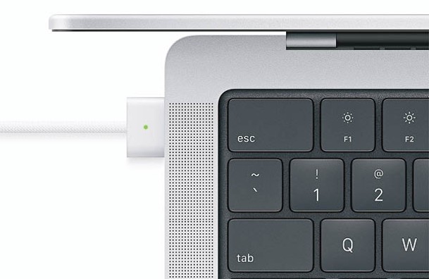 MagSafe充電介面回歸，並首度為MacBook Pro帶來快充功能。