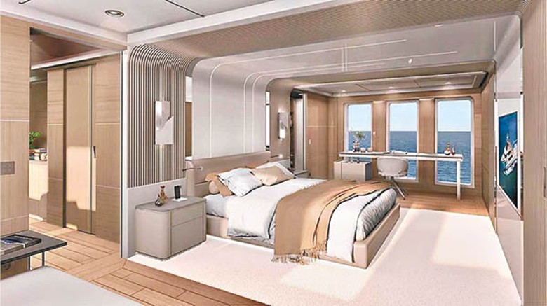 遊艇內部設計具彈性，可按船主需要劃分5或6間客房，布置則講求舒適開揚。