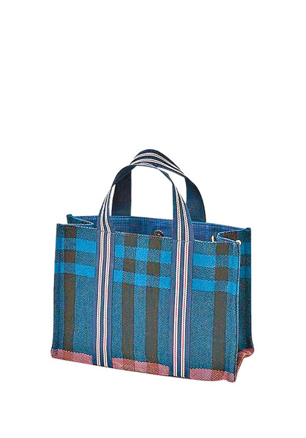 藍色格仔拼條紋<br>Tote Bag $1,790（G）<br>