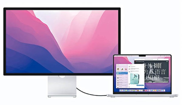 只要駁條Thunderbolt連接線，Studio Display可替Macbook進行96W快速充電。