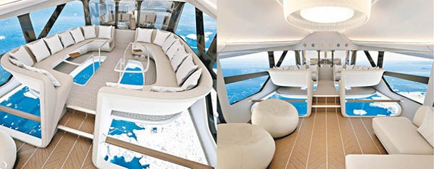 休息室設有透明地板，給乘客帶來更有趣的觀景體驗。