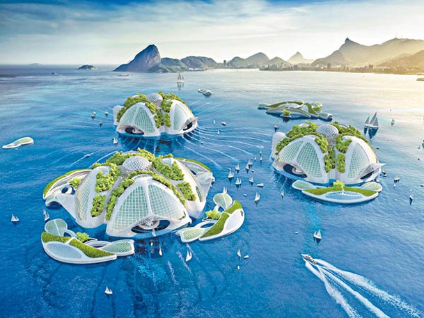 建築物的主要原材料來自海洋回收的塑膠垃圾和海藻，並加入多項綠色設計。