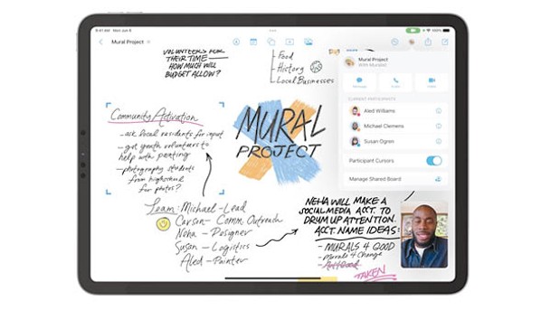「Freeform」App支援Apple Pencil，讓用戶在畫布實時查看及分享內容。