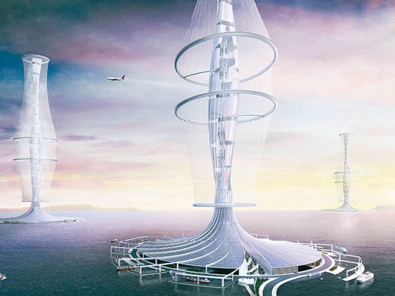 「Climate Control Tower」建於海上，以太陽能及風能發電，旨在應對極端氣候帶來的威脅。