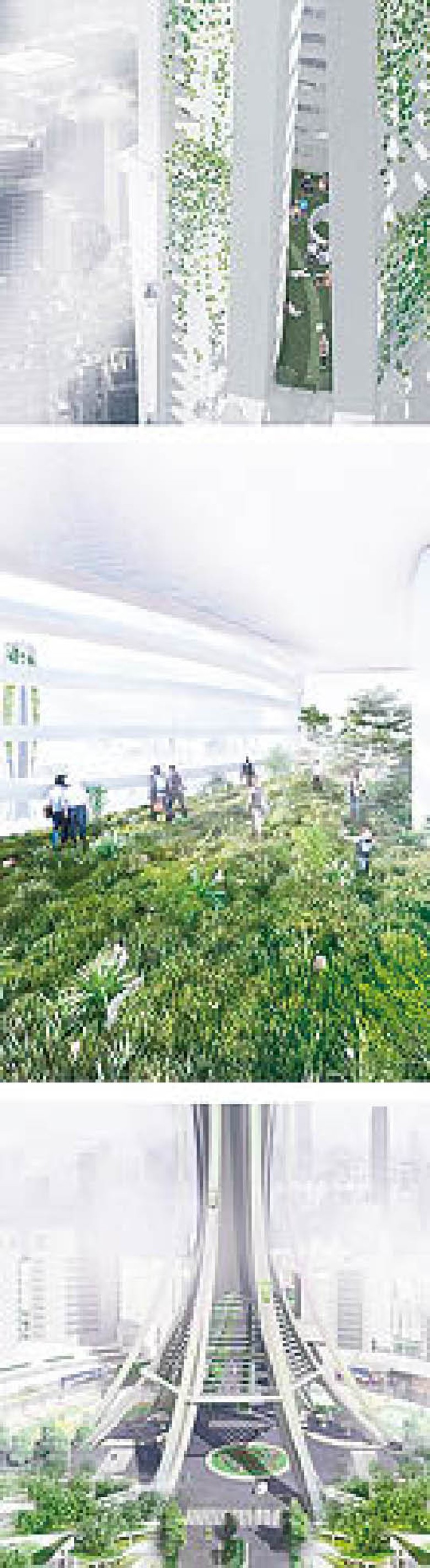 頂層設有城市花園，既有淨化空氣的功能，又可為城市提供休閒觀光空間。